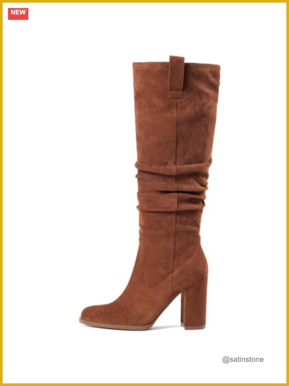 Faux Suede Knee High Boots Slouch Chunky Block Heel Side Zip